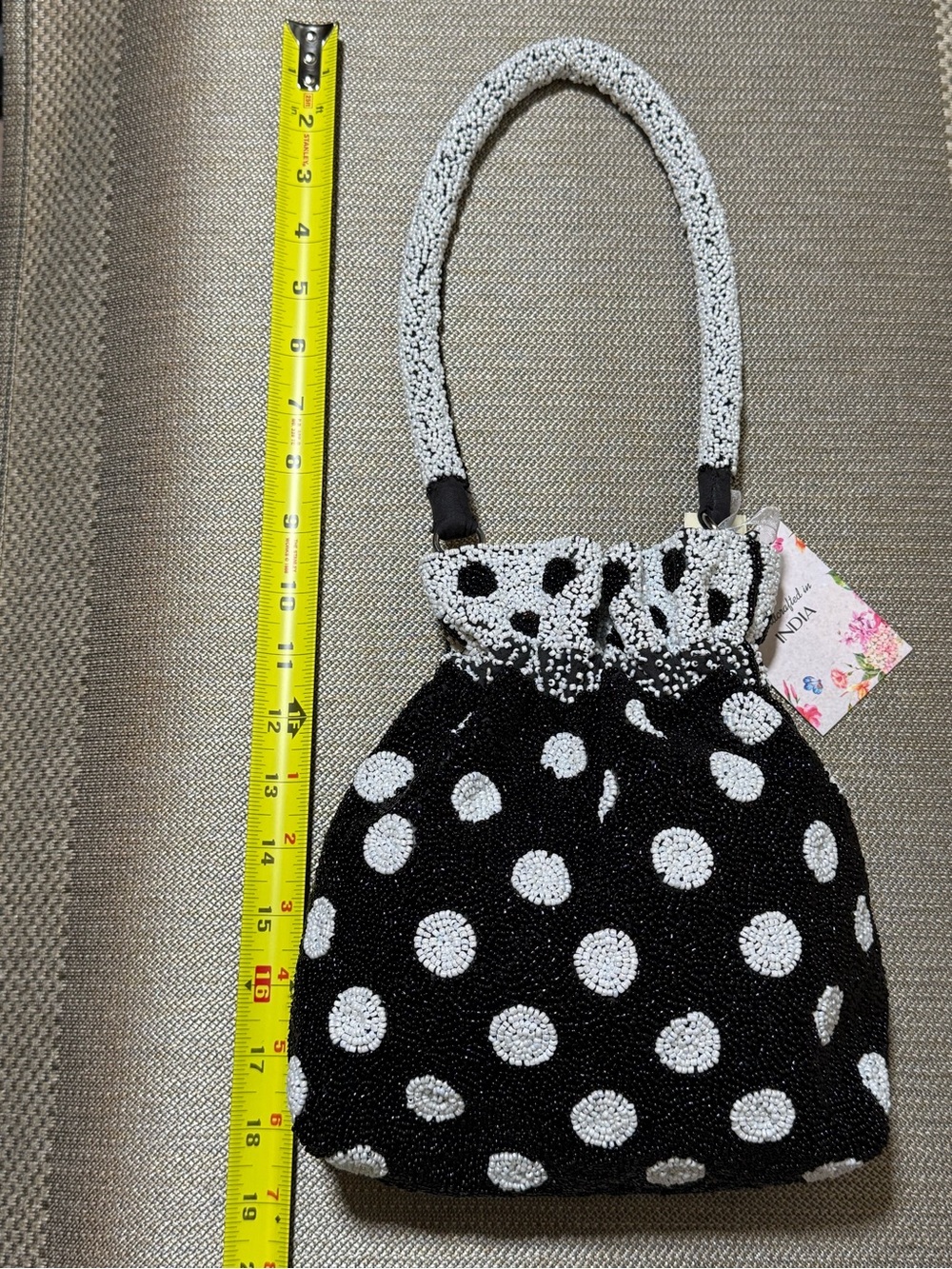 Handcrafted Black & White Beaded Polka Dot Women’s Handbag- NWT - Picture 7 of 8